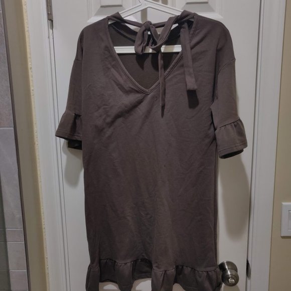 Eight Brown Cotton Dress with Ruffled Hem, Size S - Picture 2 of 3